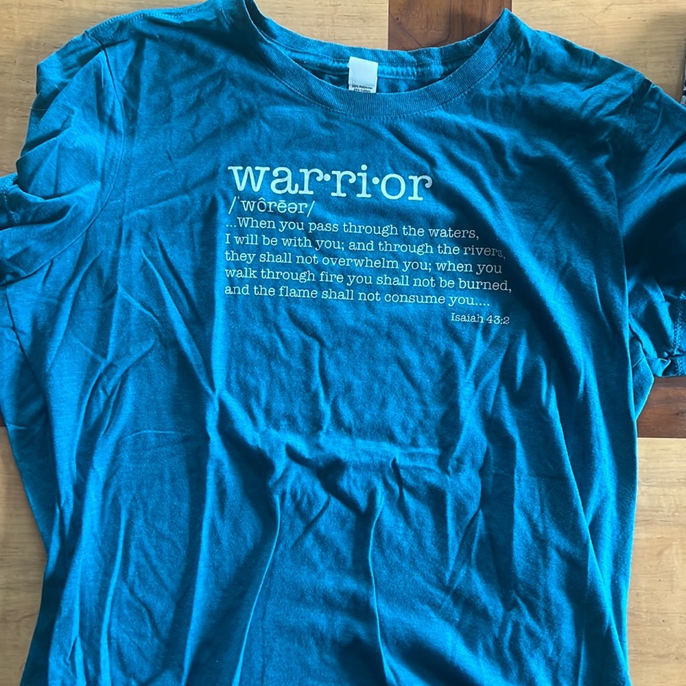 Blue “Warrior” t-shirt. Perfect Tri District. Women’s extra large.